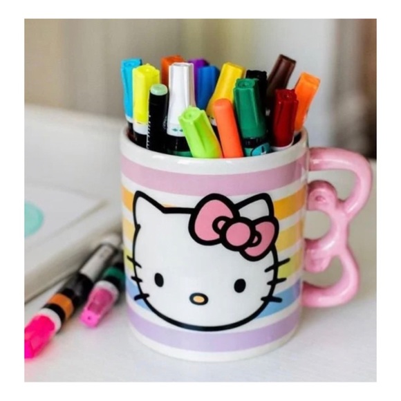 NEW Hello Kitty Pastel Rainbow Pink Bow Handle Large Ceramic Coffee Mug - Picture 4 of 6